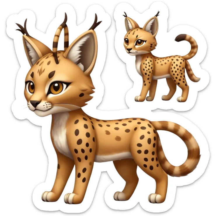 Cute cool bobcat-lynx-cheetah-caracal-animal-hybrid-Fakemon full body with patterns and markings sticker