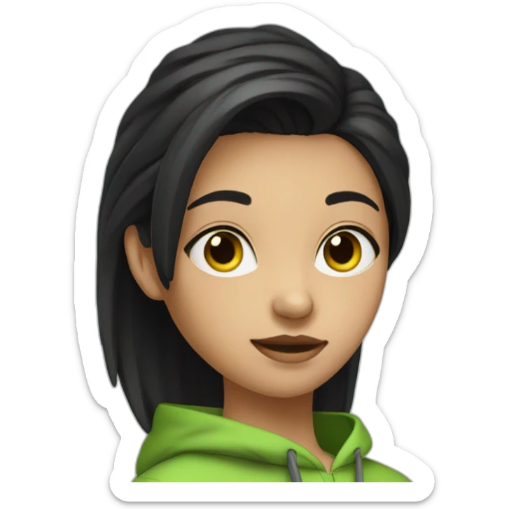 Girl-with-black-short-black-hair-and-green-hoodie sticker