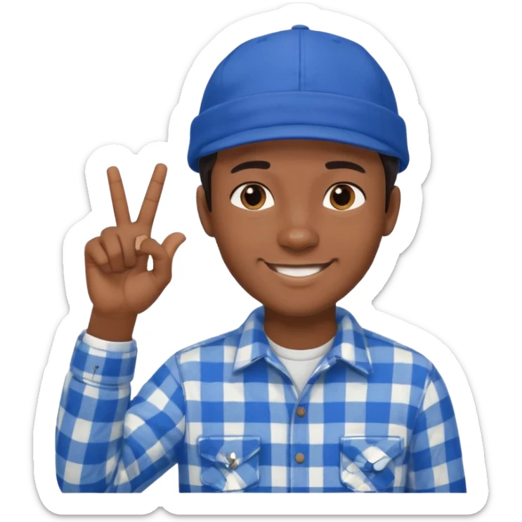 Emoji of a young man with dark hair, wearing a blue cap and a white flannel shirt, the young man is making a "like" gesture with his right hand sticker
