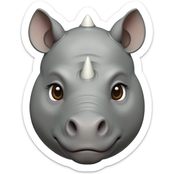 cinematic-noble-cute-rhinoceros-portrait-emoji,slate-grey-hide-poised-and-regal,-with-a-massive,-powerful-build-and-a-thick,--deep-set-soulful-piercing-eyes,-simplified-yet-sharp-and-sophisticated-features,-highly-detailed,-large-black-eyes, white horn, front facing sticker