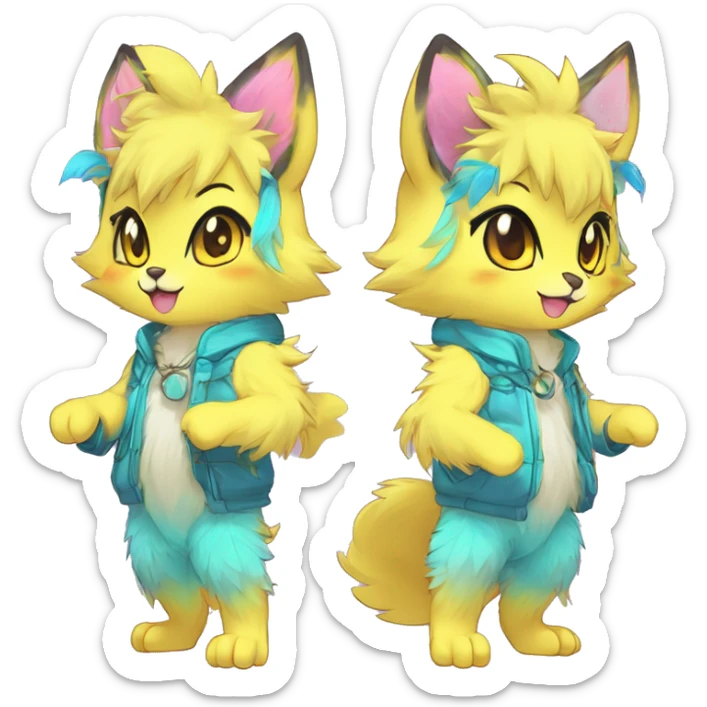 Anthro Scalie Fluffy Cool Cute Magical Shiny Colorful Neon Vibrant Colors Sparkle Kemono-style Chibi Fantasy-Animal-Fakémon-Pokémon-Hybrid Fur Sona Aesthetic Full Body sticker