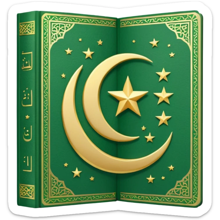 Closed Quran with the Islamic Symbol on it (moon and star) green and only 1 star sticker