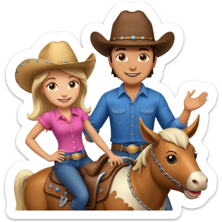 Guy convincing girl to ride the mechanical bull in front of them sticker