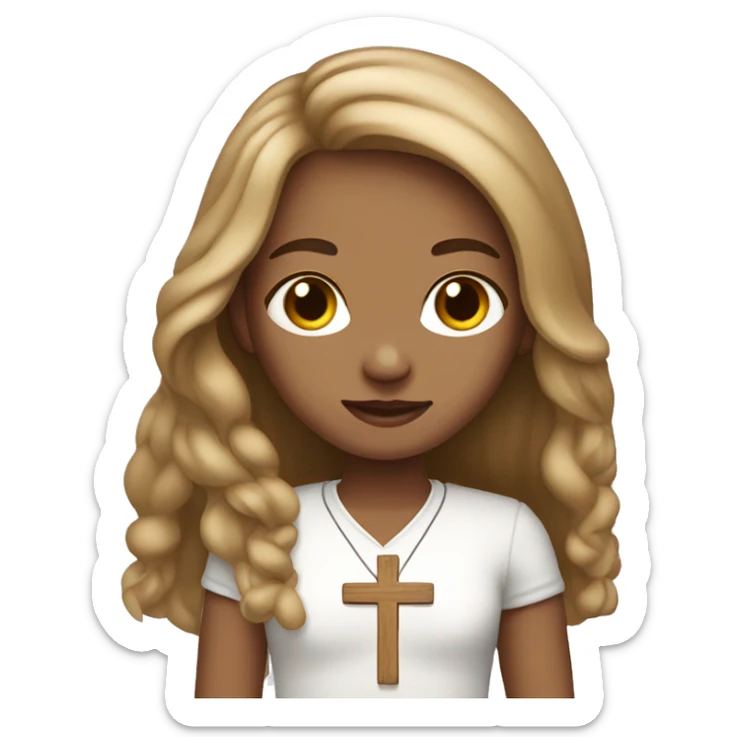 Christian fair skinned girl with light brown long hair and a cross necklace  sticker