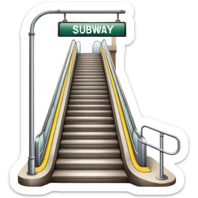 the entrance to the subway is via a staircase with a subway sign sticker
