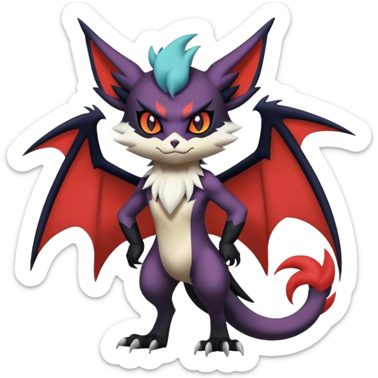 Edgy Cool Kawaii Litten-Noivern-Noibat-Absol-Pokémon Full Body sticker