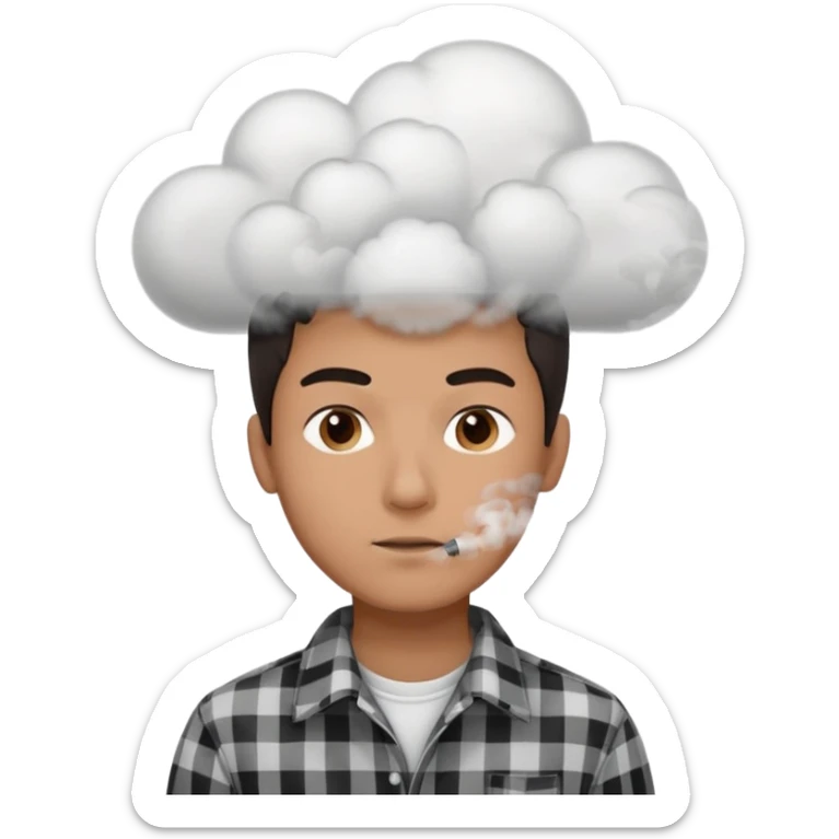 Vaquero camisa de cuadros blanca con negro  joven sacando humo d ela boca  sticker