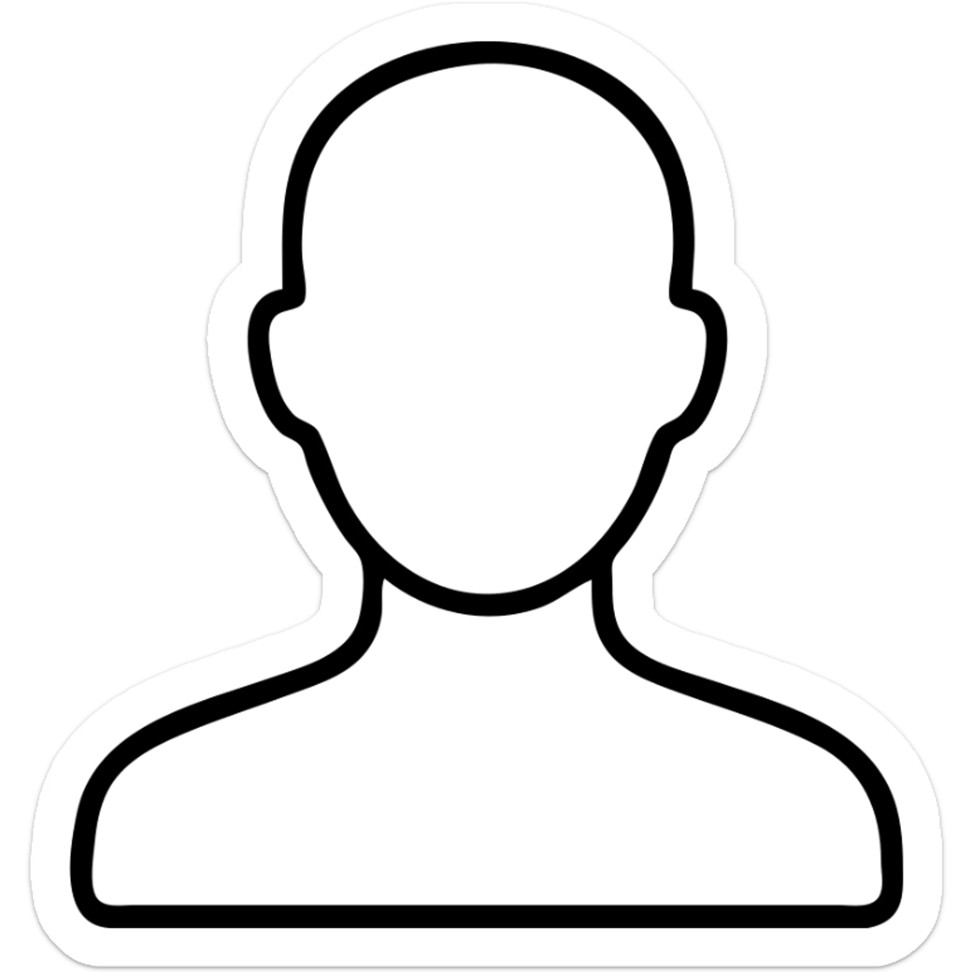 very detailed outer contour of a human head and shoulders, icon, no internal details, no fill, outline style, no text sticker