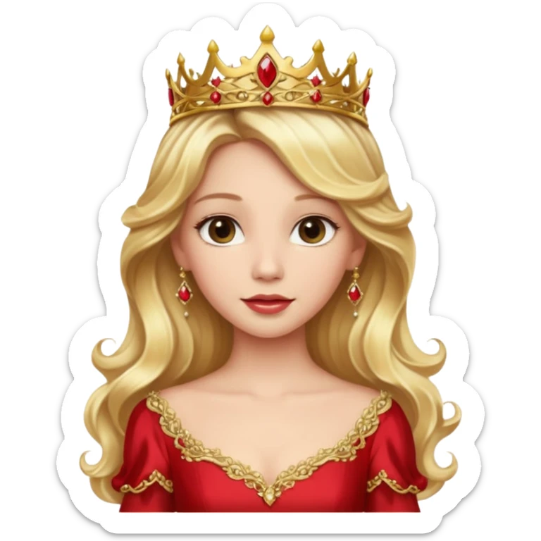 Princess in red Dress with gold Tiara, long wavy Blonde Hair sticker