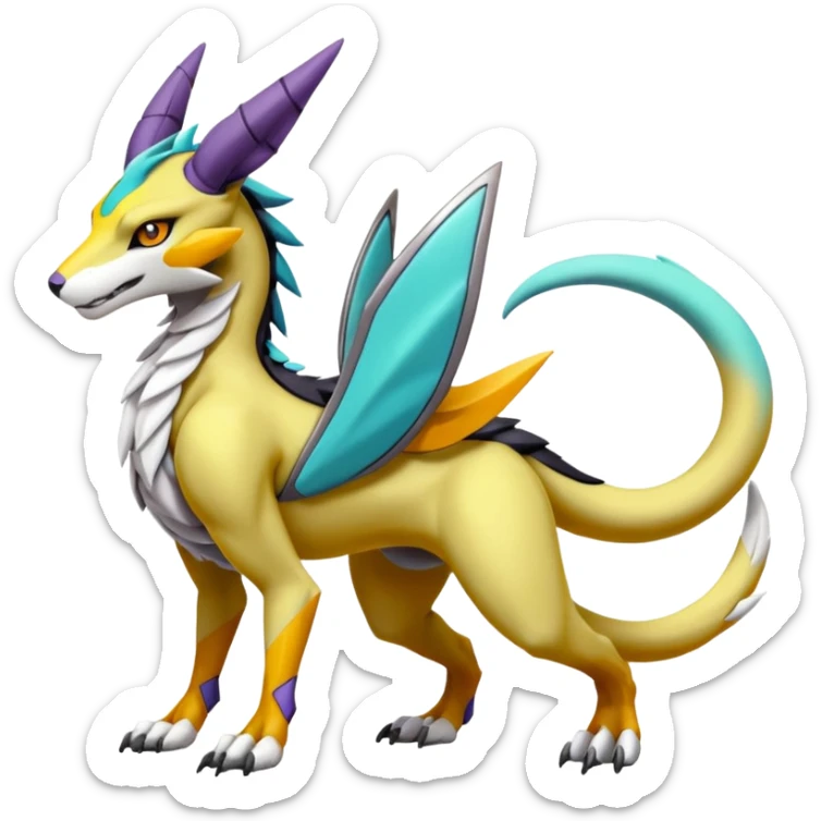 Colorful Raikou-Meloetta-Wargreymon-Sergal-Pokémon-Digimon-Fakémon-fusion-hybrid-creature sticker