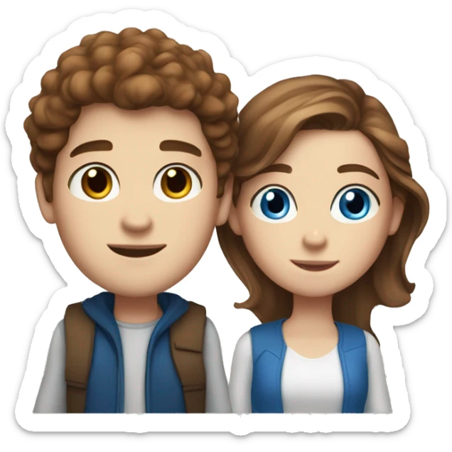 brown hair white boy and browns hair girl with blue eyes and freckles sticker