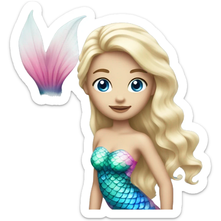 Beautiful, blonde haired, blue eyed, white, mermaid with pink mermaid tail sticker
