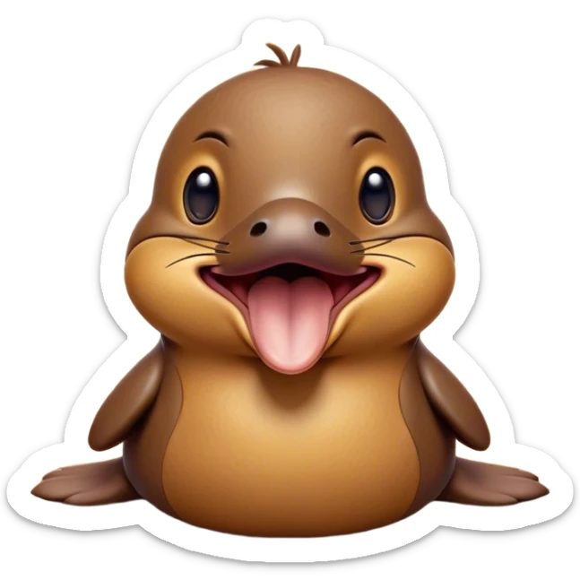 Cinematic Cute Yawning Platypus Portrait Emoji, Head tilted slightly with a dramatic, wide-open yawn, showcasing a soft, textured brown fur with a relaxed duckbill and droopy eyes in drowsy contentment, Simplified yet irresistibly adorable features, highly detailed, glowing with a soft, cozy glow, high shine, relaxed yet expressive, stylized with a touch of quirky charm, bright and endearing, soft glowing outline, capturing the essence of a sleepy yet affectionate platypus, so drowsy it feels like it could float out of the screen and curl up for a nap! sticker