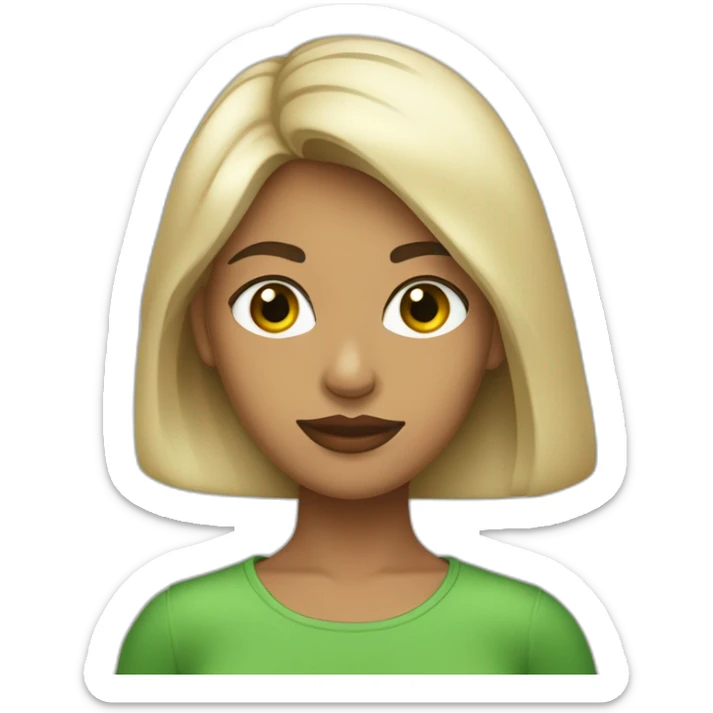 mujer de 22 años, ojos verdes, pelo negro, piel blanca, labios  gruesos nariz pequeña sticker