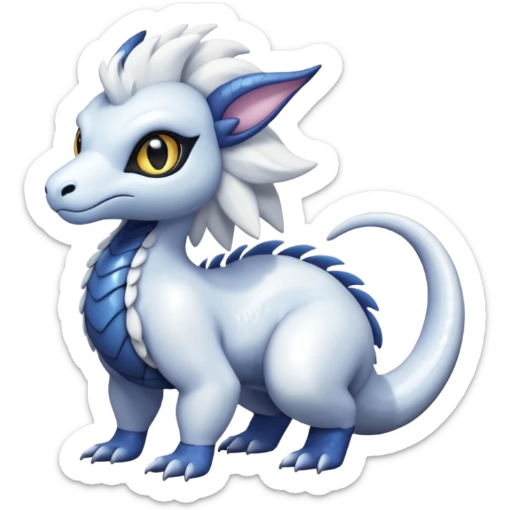 White glossy soft silky furry iridesent Absol-Shinx-Snake-fusion-hybrid, full body sticker