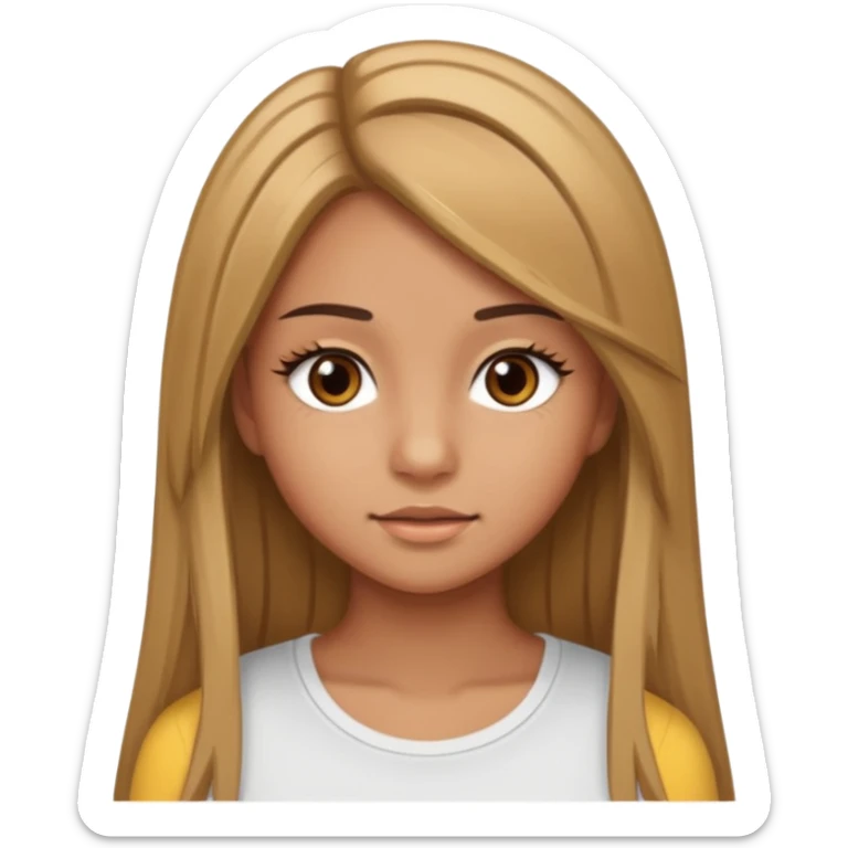make a teenage 17 year old woman emoji with straight long brown hair and blonde highlights and brown eyes with pretty eyelashes wearing a white top  sticker