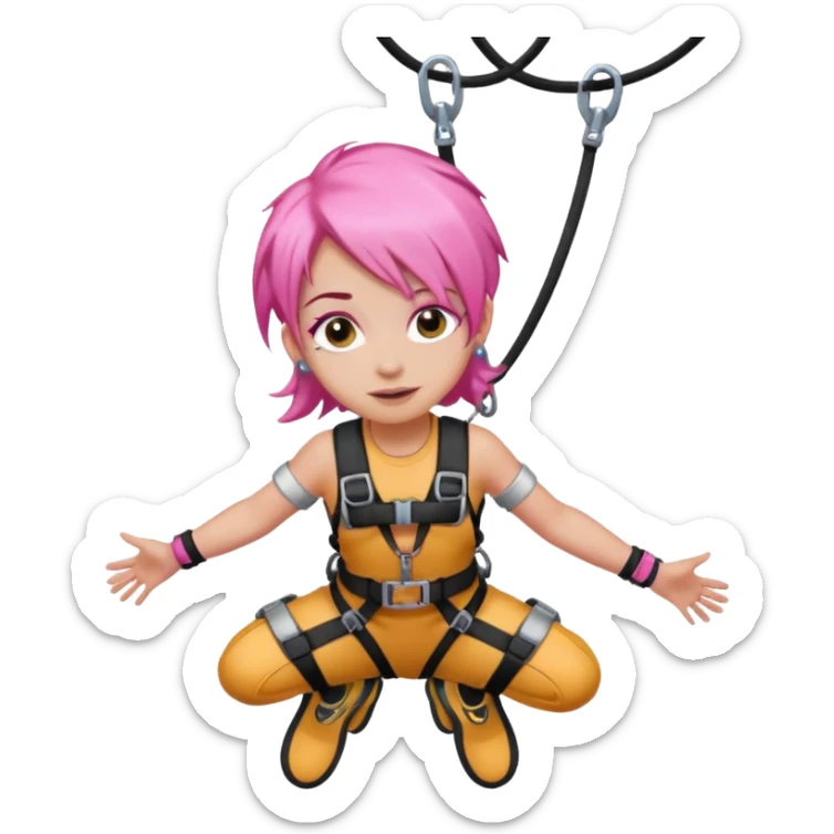 bungee jumping face with earrings and pink hair flying away bungee jump sticker