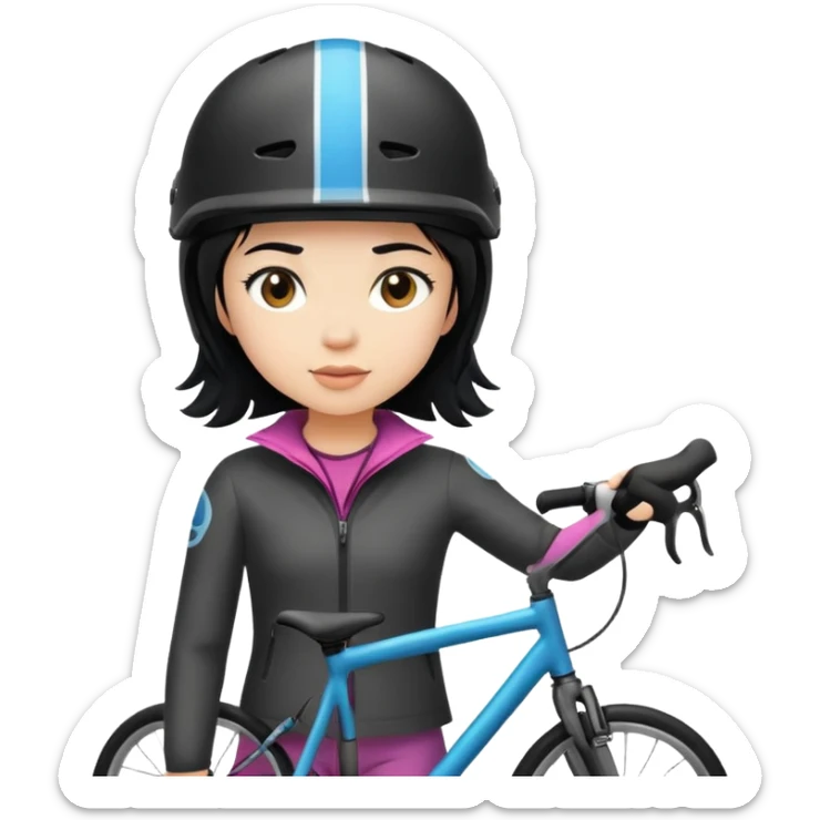 Girl with black hair with bike helmet on standing  sticker