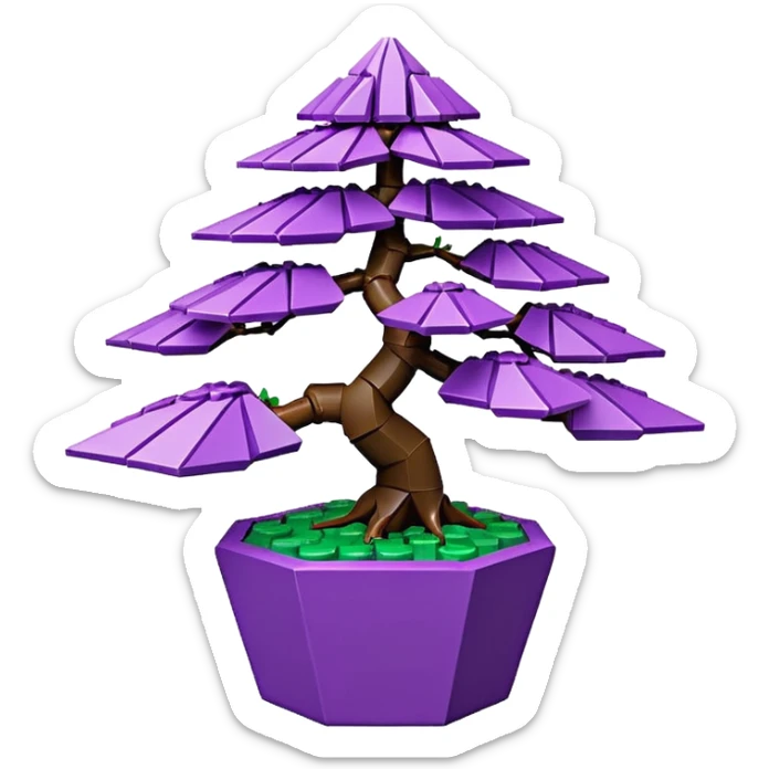  small short cascade black indigo bonsai pot plant purple shinku maple Lego with triangular angular multi hexagon faceted asymmetrical originally shaped body  sticker
