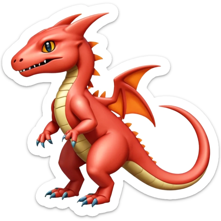 Cute Shiny beige iridescent Guilmon-Salandit-Fakémon-hybrid-creature (full body)  sticker