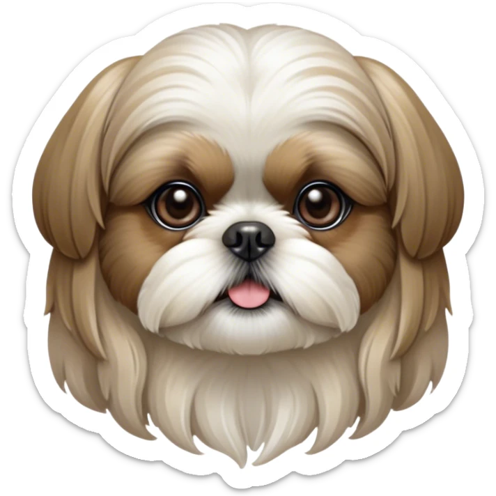 Cinematic Noble Shih Tzu Portrait Emoji, Poised and elegant, with a luxurious, flowing fur in refined muted tones, delicate features and wise, gentle eyes, simplified yet meticulously detailed, glowing with a soft, regal radiance, high shine, exuding quiet dignity and timeless charm, soft glowing outline, capturing the essence of a noble Shih Tzu that epitomizes refined poise! sticker