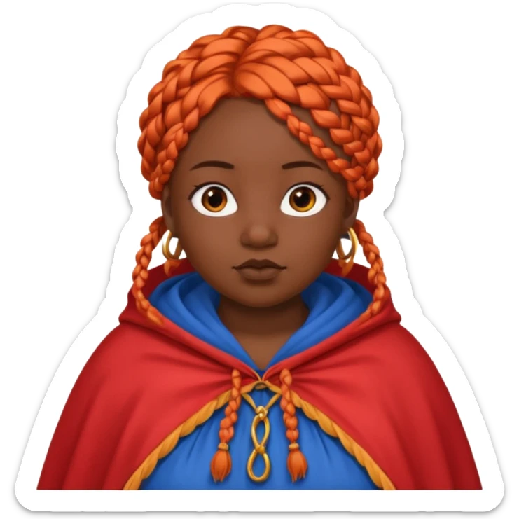 red orange braids hair girl, black skin, fat, wear blue cloak sticker
