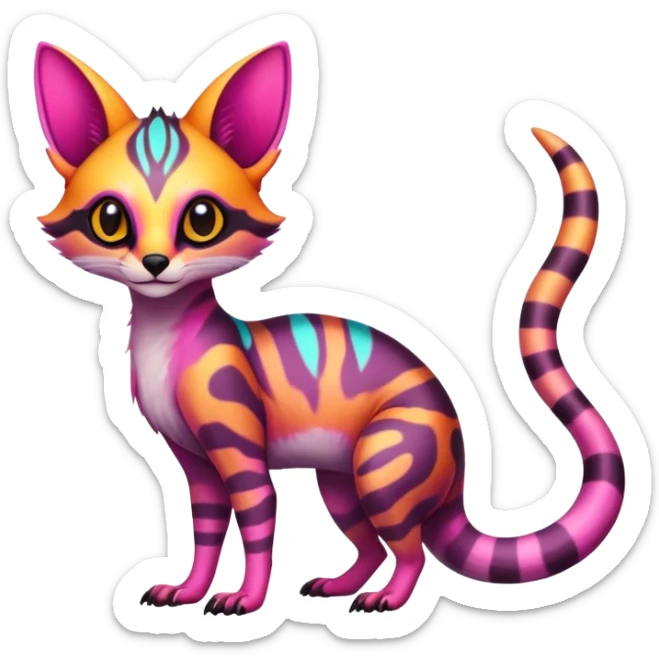  randomly colored colorful cute neon-colored brightly colored Fakémon-Fionbri-Vernid-Genet-creature with markings (full body) sticker