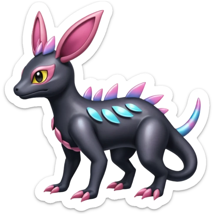Shiny Iridescent Dusknoir-Salandit-Sylveon-Fakémon-hybrid-creature (full body)  sticker