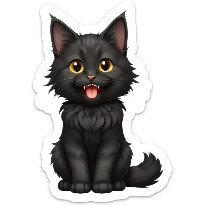 cinematic-yawning black-maine-coon-kitten-portrait-emoji,-head-tilted-playfully-and-inquisitively,-sleek--black-fur,-simplified-yet-adorable-features,-highly-detailed,-glowing-with-a-warm,-friendly-glow  sticker