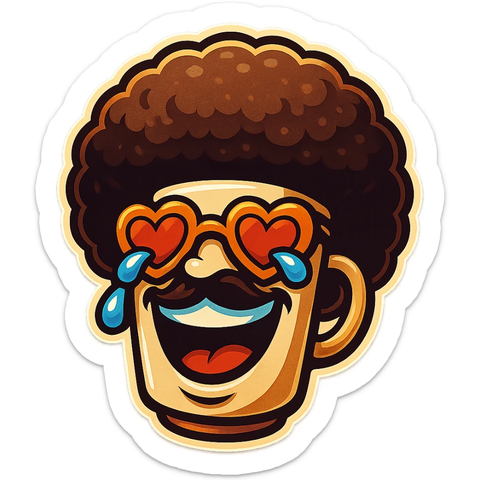 superhero head, coffee creature, heart glasses, laughing with tears in eyes sticker