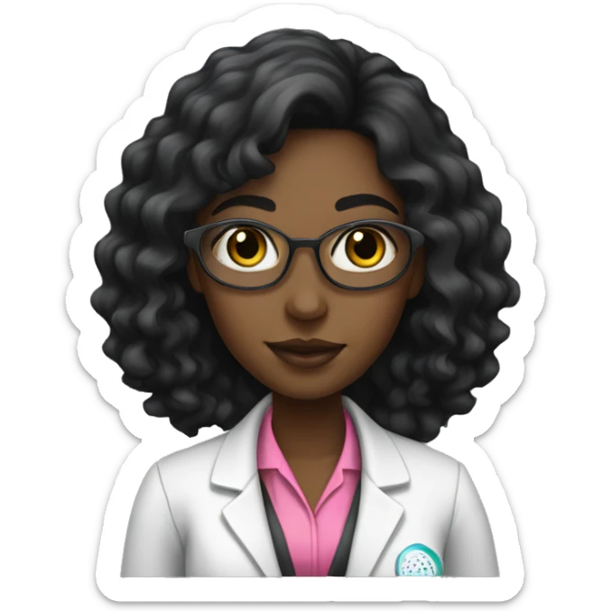 Black young beautiful female idol scientist with long black hair with pink accents sticker