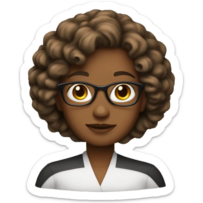 profesora, con piel blanca, pelo rizado hasta el hombro color cafe sticker