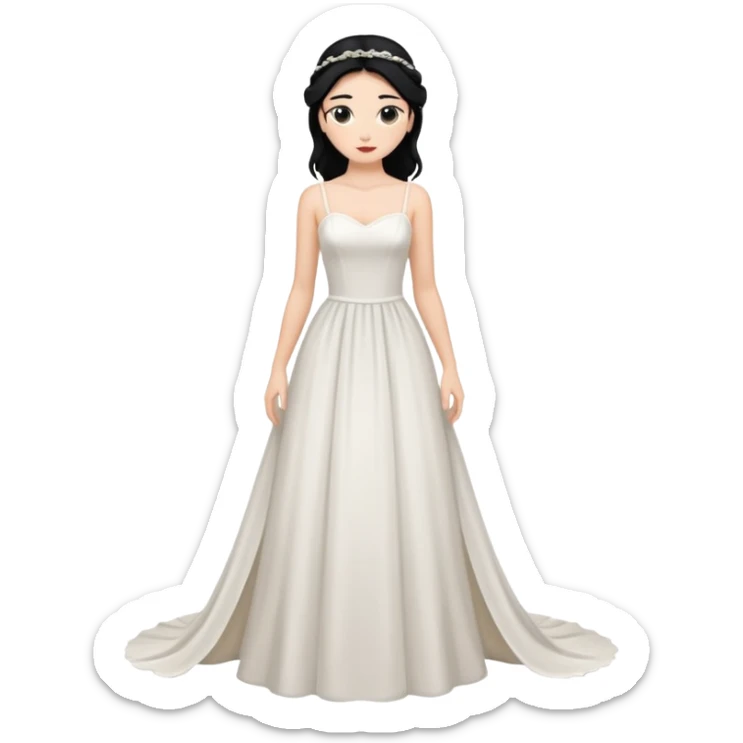 Chica blanca,cuerpo entero, vestido boda tirantes finos pelo negro recogido con mechones sticker