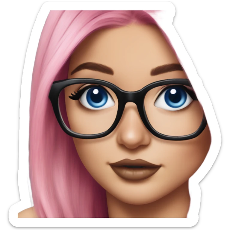 Photo Realistic kylie jenner stylish pink hair BLUE eyes and glasses happy  sticker