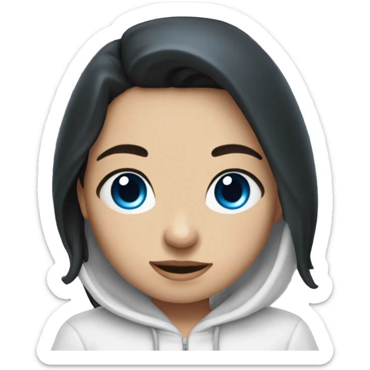 White dark haired female Angel with blue eyes and dimples wearing a hoodie sticker