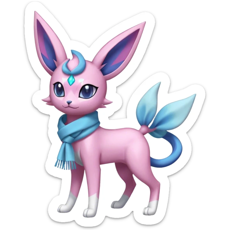 Shiny Cool Sparkly Cute Espeon-Glaceon-Sylveon-Fakemon-hybrid-fusion with a scarf full body sticker
