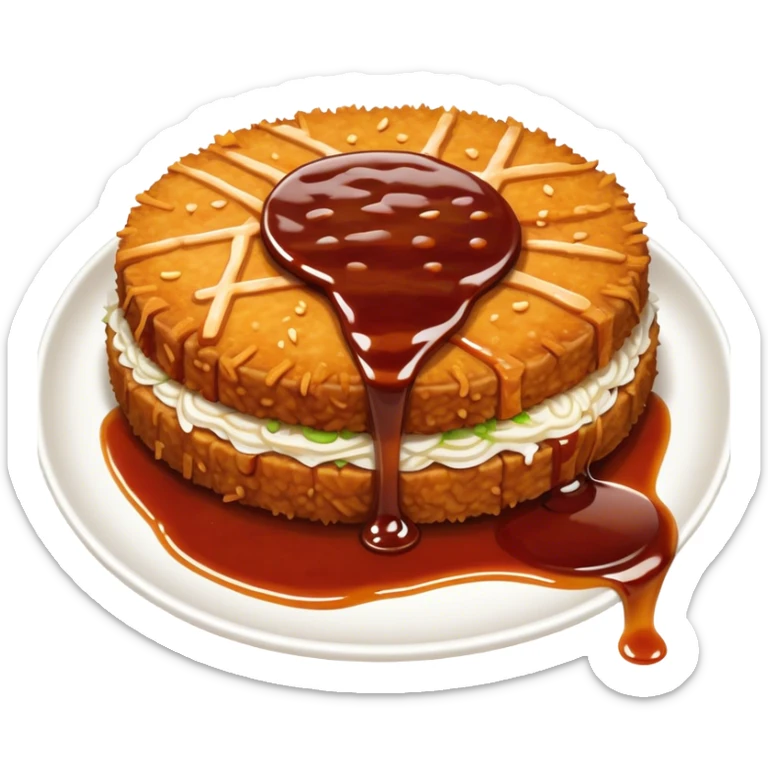 Tonkatsu Cinematic Realistic Tonkatsu Dish Emoji, depicted as a golden, crispy pork cutlet drizzled with tangy BBQ sauce, rendered with detailed textures and dynamic, appetizing lighting. sticker