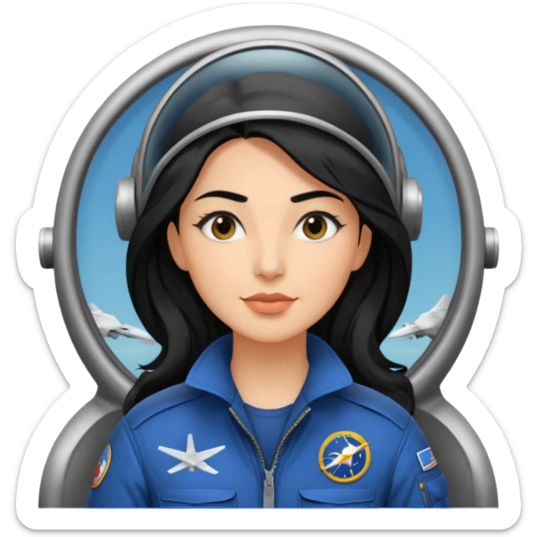 Femme cheveux long noir travaille dans le domaine de l'aéronautique gros sourcils haut du corps sticker