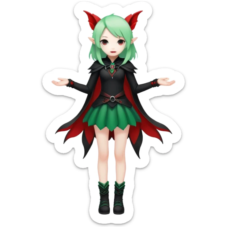 Kawaii Cute Edgy Black Green Red ethereal Fionbri-Vernid full body sticker