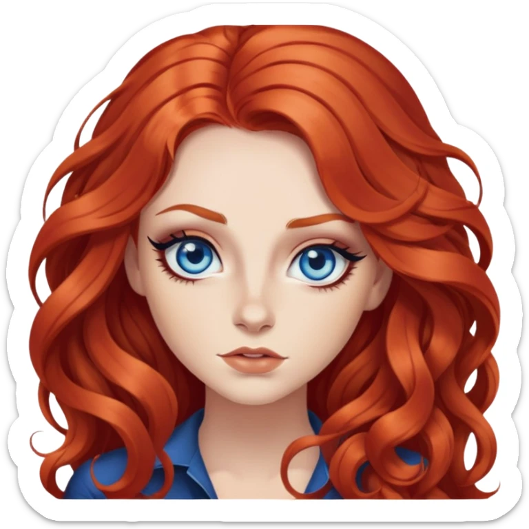 pretty long hair wavy red hair baddie with eyeliner and blue eyes sticker