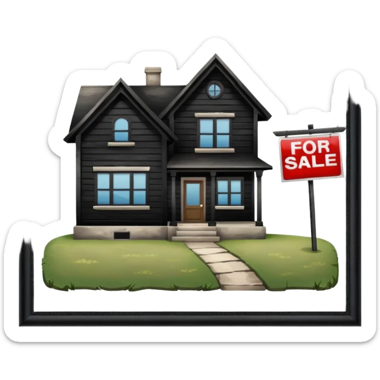 pic of house with for sale sign in yard, next to a bank sticker