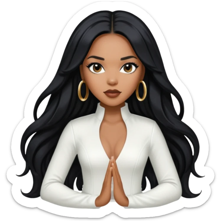 LeToya Luckett from Destiny's Child with long jet black hair, white outfit sticker