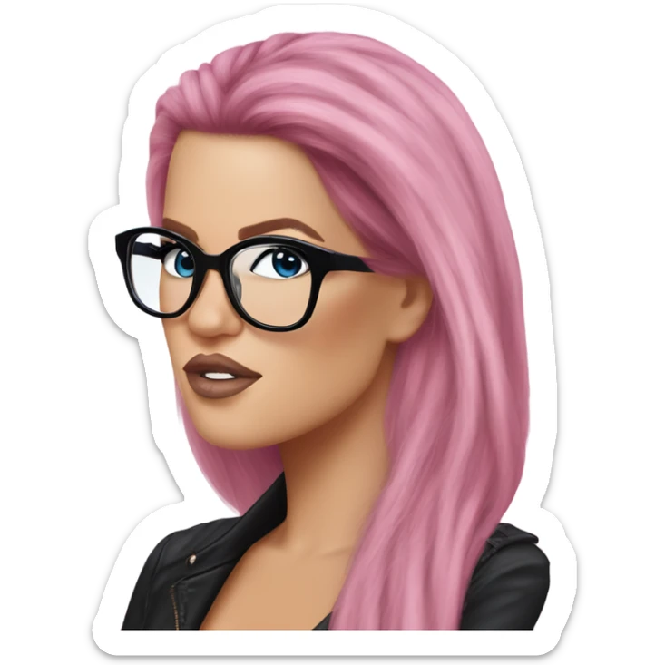 Photo Realistic khloe kardashian stylish pink hair BLUE eyes and glasses rock chick sticker