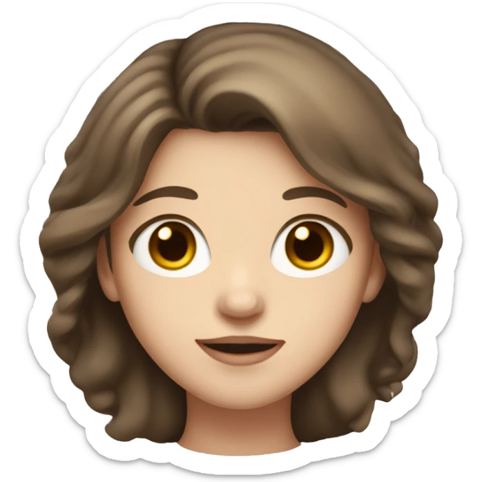 girl with long brown hair, brown eyes, upturned nose, big lips, pale skin sticker