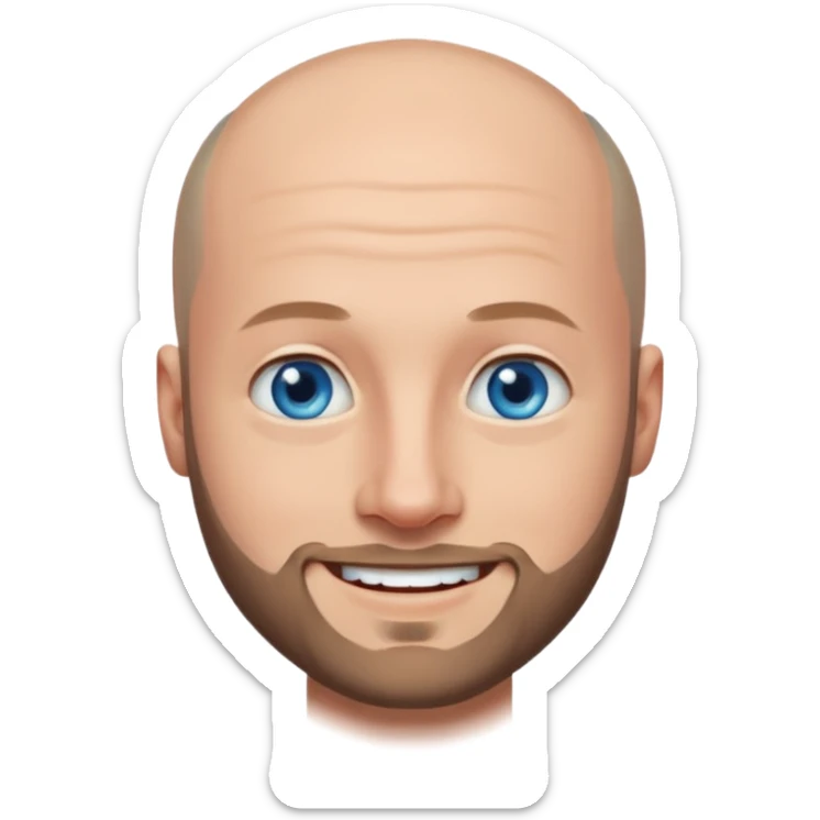 homme yeux bleus presque chauve et une barbe courte moins de chevaux et sourir sticker