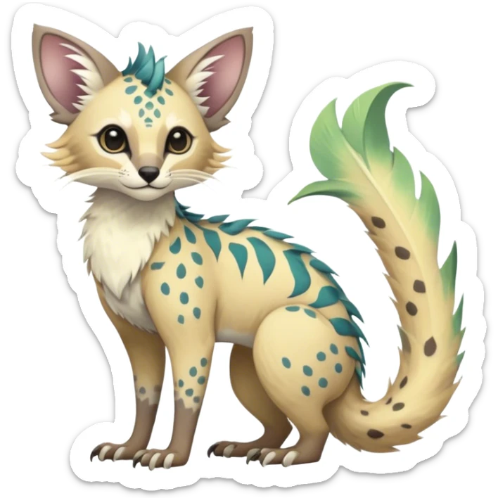 Feral Rare Fantasy pastel tropical Vernid-Trico-species by LiLaiRa, random markings, tufted tail, tufted ears, full body  sticker