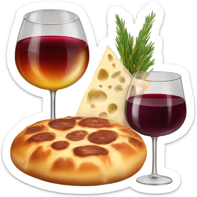 Khachapuri, 2 glasses of wine and 2 skewers of meat  sticker