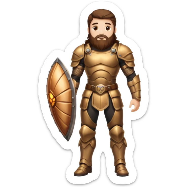 full body man long brown hair brown eyes medium beard white skin muscular build beetle shell armor sticker