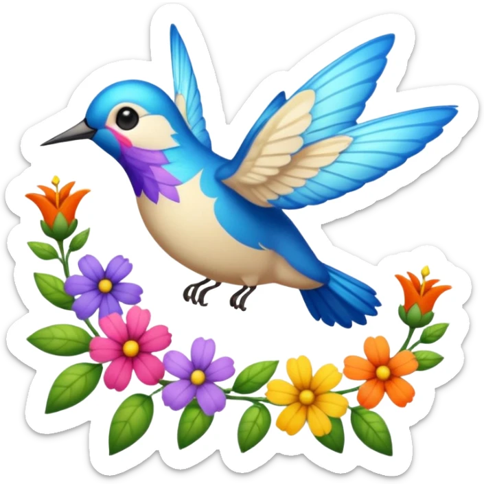 La la mañana se alegra entre flores y praderas ve avanzar mariposa bella y majestuosa entre colibrís sticker