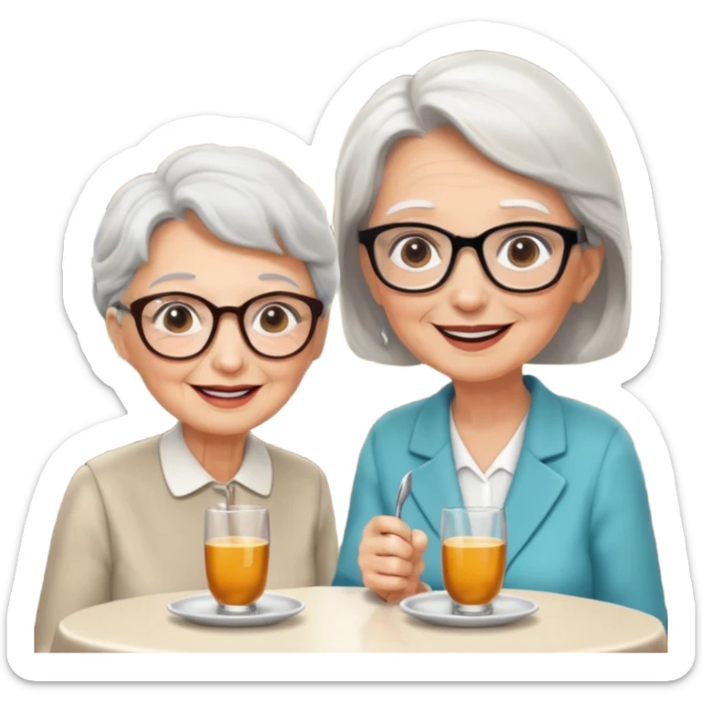 conversación dentro de un restaurant  dos personas y una de las persoans sea una abuela sticker